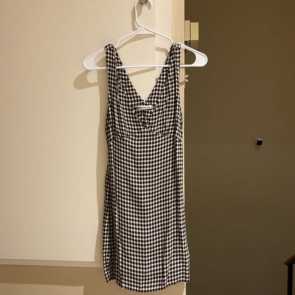 Reformation Black and White Gingham Slip Mini Dress